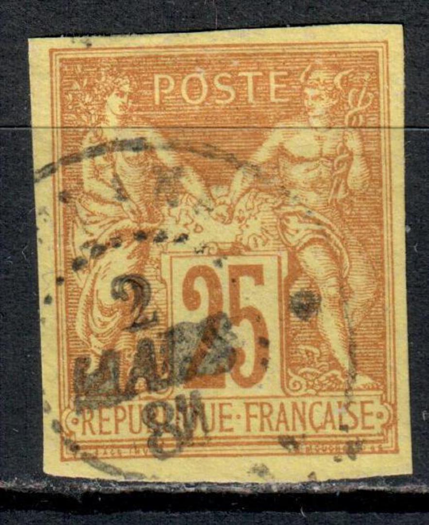 FRENCH COLONIES 1878 Definitive 25c Ochre on Yellow. Cut square with four excellent margins. - 1356 - FU image 0