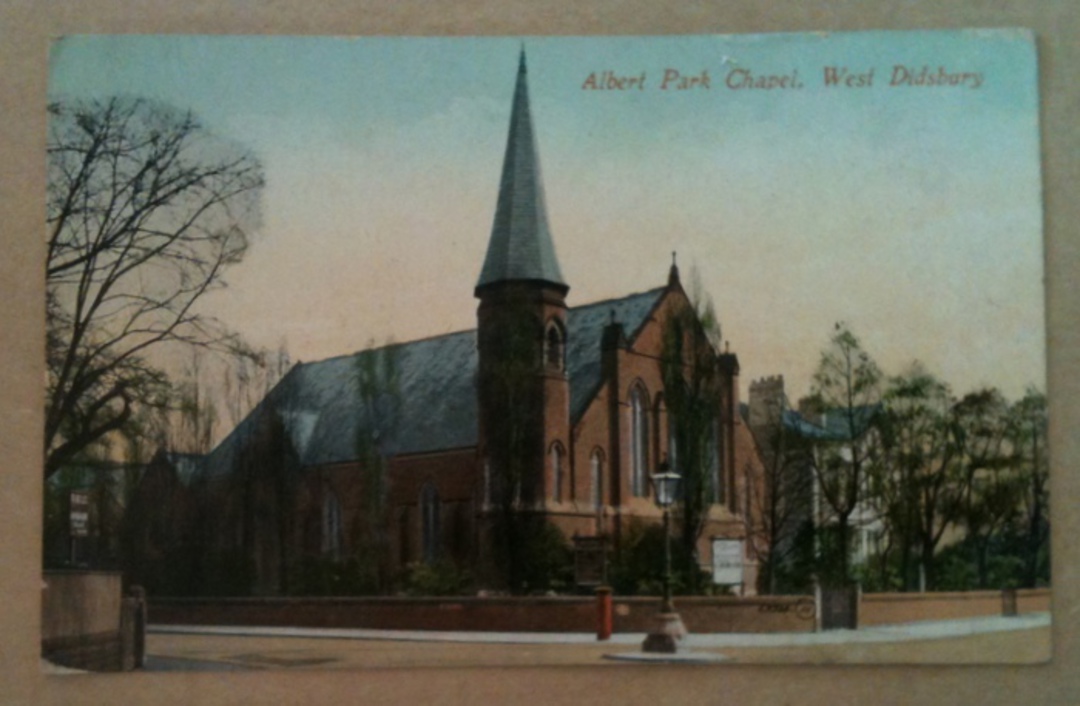 Coloured postcard of Albert Park Chapel West Didsbury. - 242582 - Postcard image 0