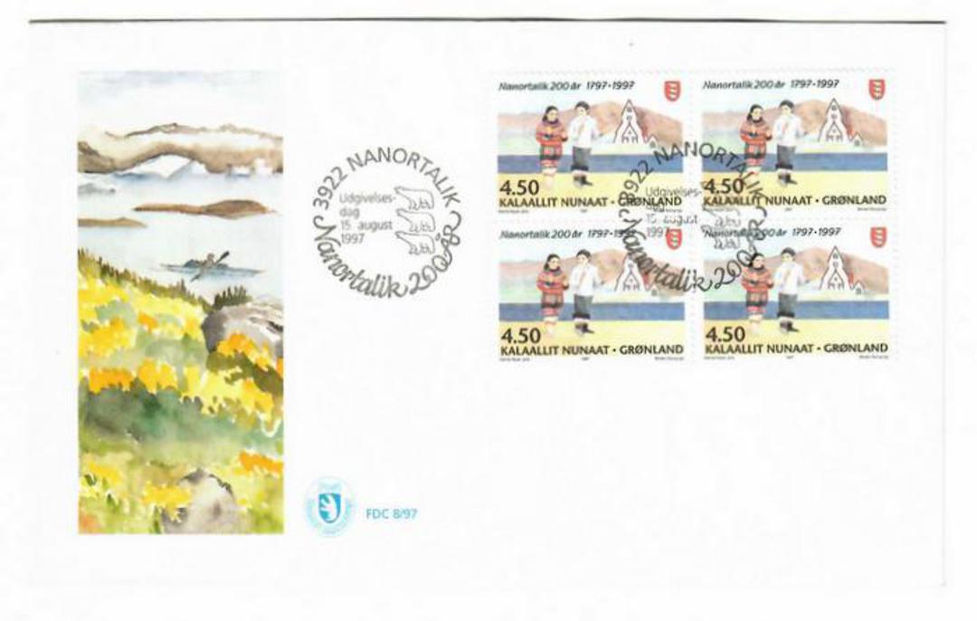 GREENLAND 1997 Bicentenary of Nanortalik. Block of 4 on first day cover. - 30416 - FDC image 0