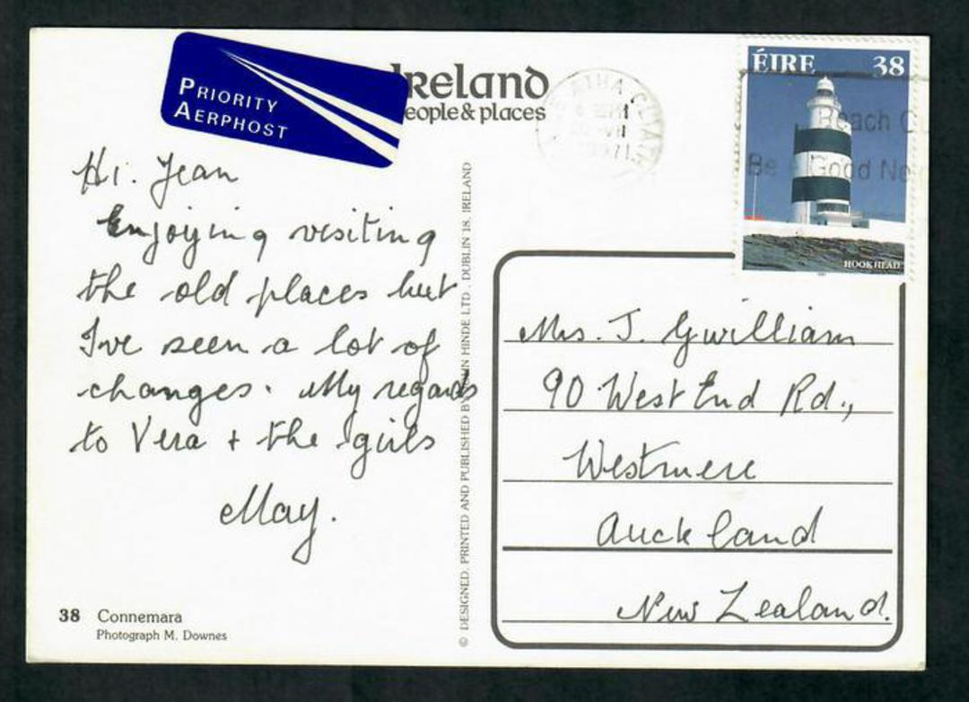 IRELAND 1971 Postcard of to New Zealand franked by Lighthouse 38p. Nice commercial postmark. - 31703 - PostalHist image 0