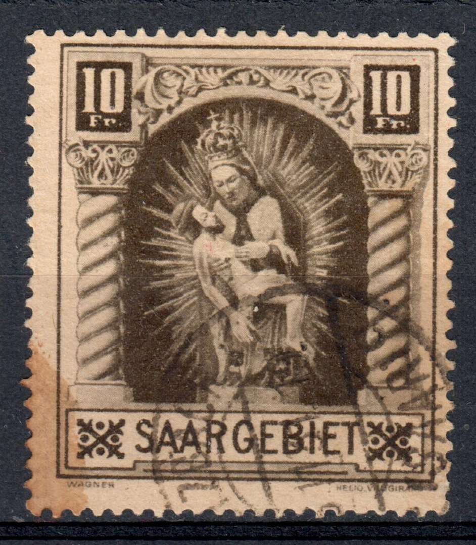 SAAR 1925 Definitive 10f Brown. Madonna of Blieskastel. - 75423 - FU image 0