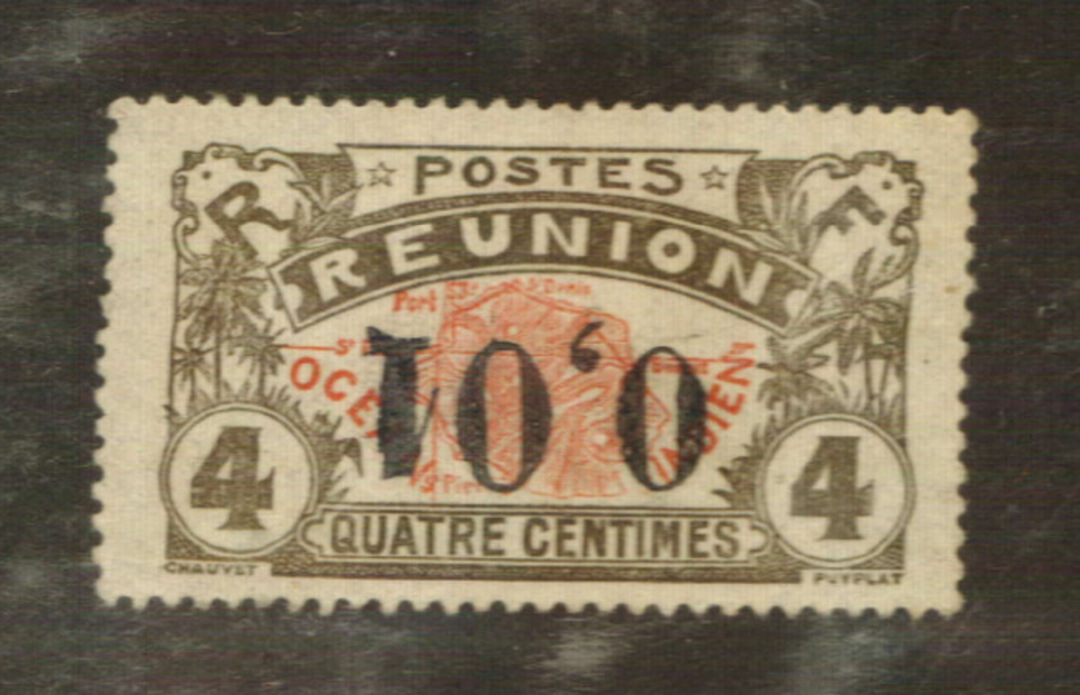 REUNION 1917 Definitive Surcharge 0.01 on 4c Red and Olive. Surcharge Inverted. - 76467 - LHM image 0