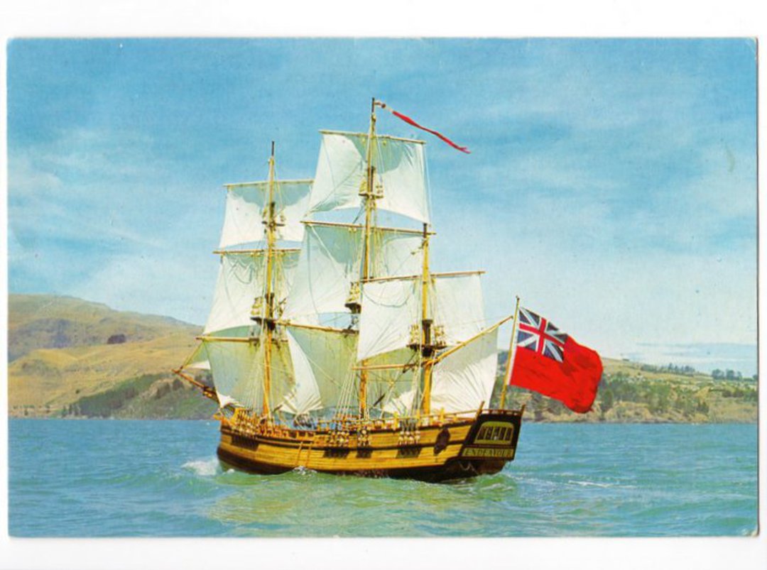 Coloured postcard of the replica of the Endeavour published by the Capt Cook Memorial Museum. - 44982 - Postcard image 0