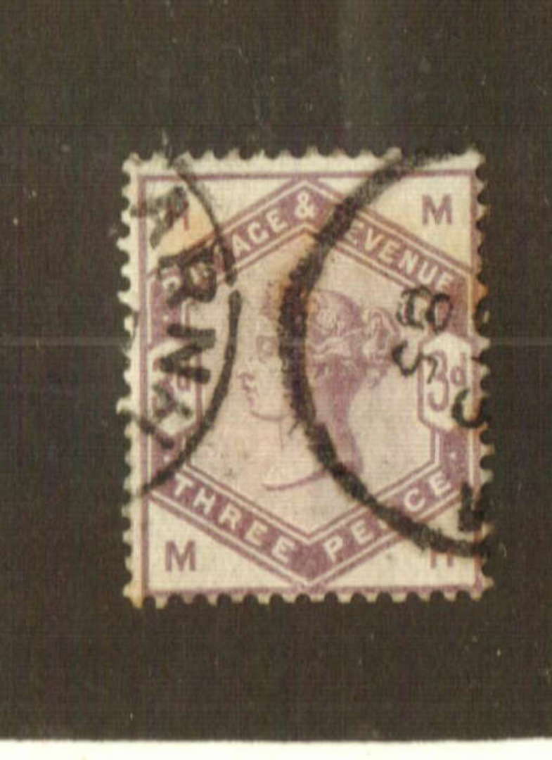 GREAT BRITAIN 1883 Victoria 1st Definitive 3d Lilac. Letters HMMH. Attractive cancellations leave the front of the face nicely f image 0
