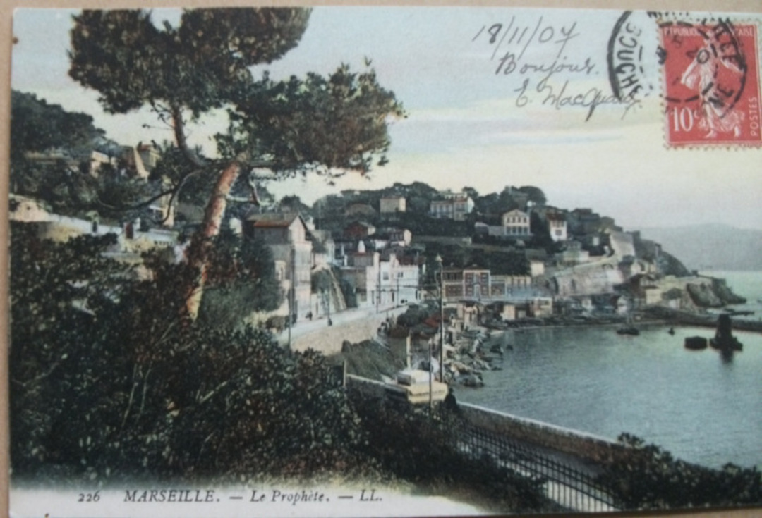 FRANCE 1907 Coloured postcard of Marseille. Franked with 10c Deep Red Sower. SG 334. - 37983 - PostalHist image 0