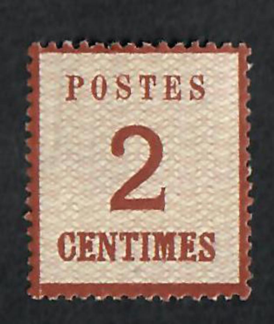 ALSACE and LORRAINE 1870 Definitive 2c Chestnut. Points of the net downwards.  Official reprint. "P" of Postes 2½mm from left ed image 0