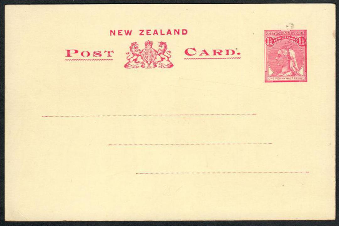 NEW ZEALAND 1897 Victoria 1st Postal Stationery Postcard 1½d Carmine with coloured view of Mt Cook Pohutu Geyser Otira Gorge and image 0