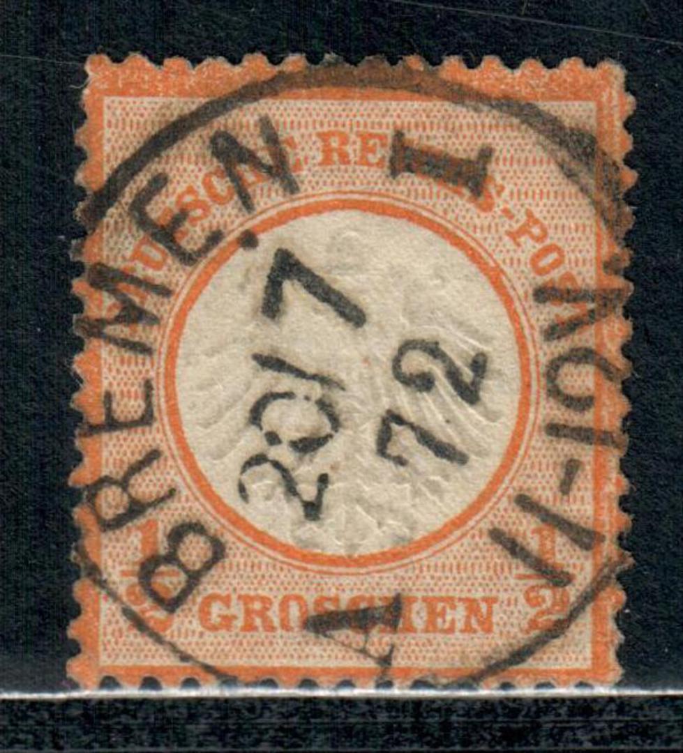 GERMANY 1872 Definitive ½g Orange-Yellow. Postmark BREMEN covers the entire stamp. - 9380 - Used image 0