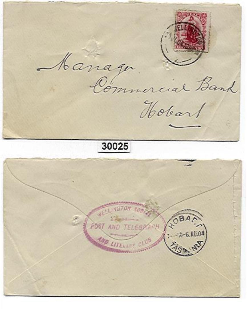 NZ Post and Telegraph Wellington Society and Literary Club cachet on envelope from Wellington to Hobart. The envelope has been p image 0