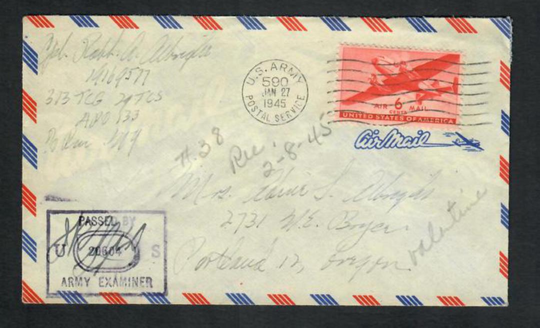 USA 1945 Airmail Letter from army serviceman. US Army Postal Service slogan cancel. Passed by Army Examiner 20604.. - 32332 - Po image 0
