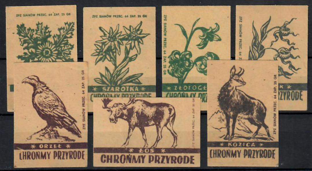 POLAND 7 matchbox labels. Chronmy Przyrode. In superb condition. Flora and fauna. - 22701 - image 0