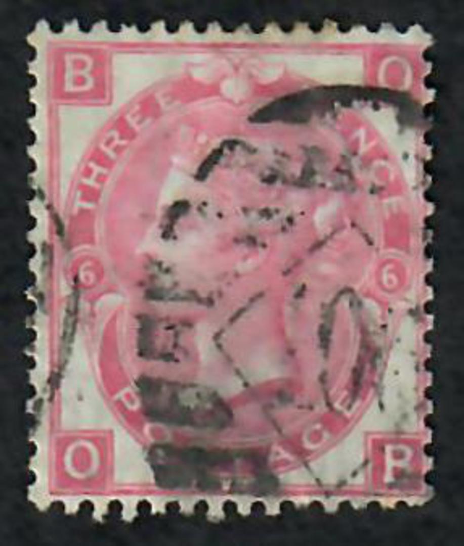 GREAT BRITAIN 1867 Definitive 3d Rose. Plate 6. Letters BOOB. Postmark indistinct. - 70263 - Used image 0