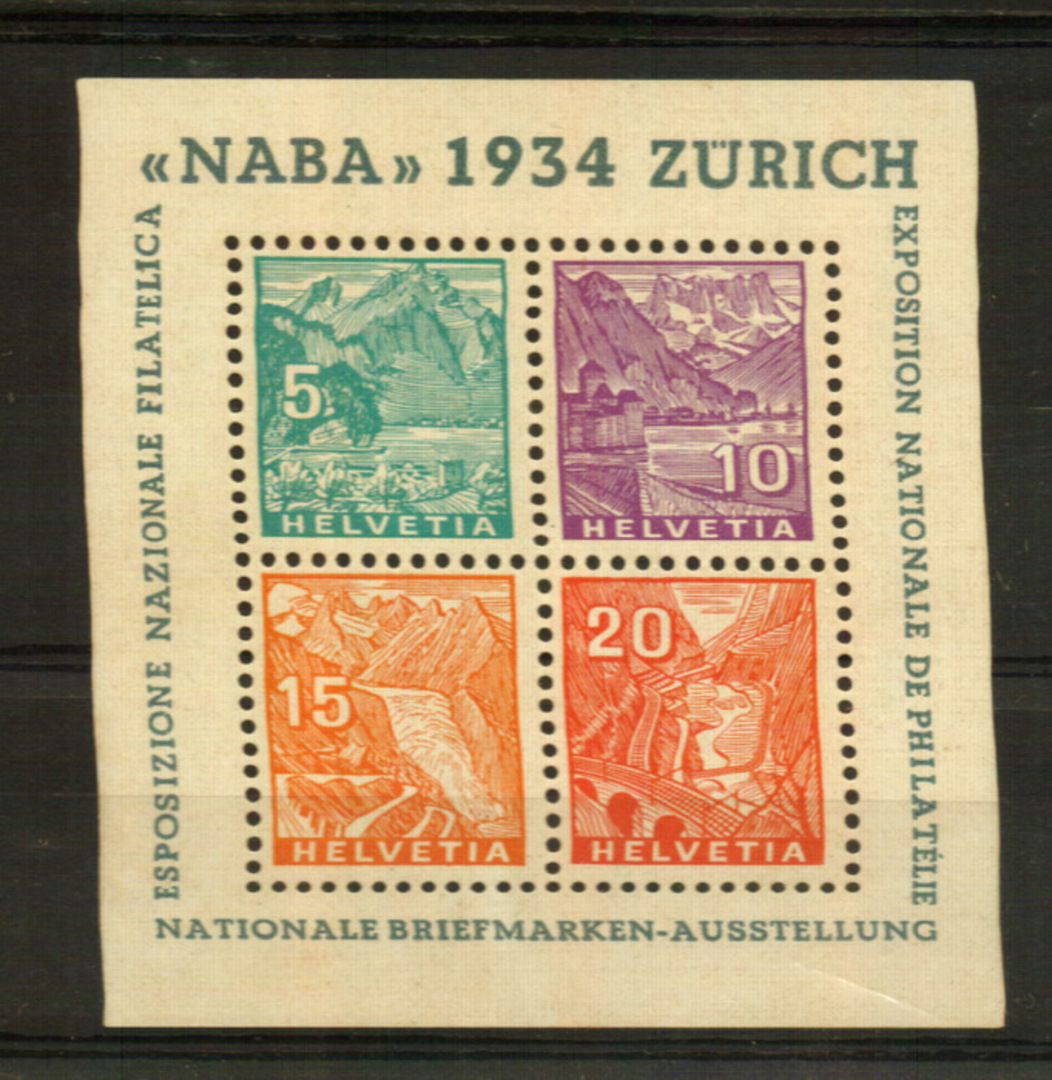 SWITZERLAND 1934 International Stamp Exhibition Zurich. Miniature sheet. The gum is toned therefore MNG. Scott 226 $US400.00. - image 0