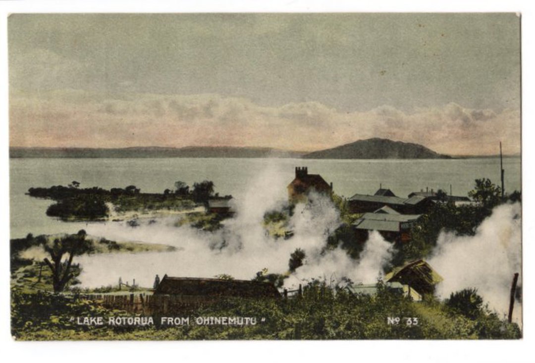 Coloured postcard of Lake Rotorua from Ohinemutu. - 245920 - Postcard image 0