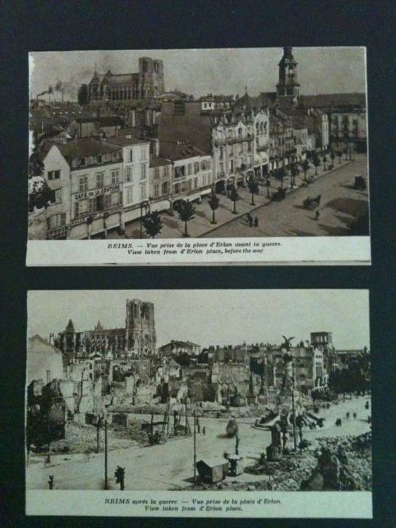 Two Postcards of Rhems taken from d'Erlon Place before and after the War. - 40050 - Postcard image 0