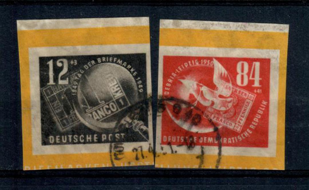 EAST GERMANY 1950 Philatelic Exhibition DEBRIA. Used copies from the same miniature sheet. Good quality. - 21385 - Used image 0