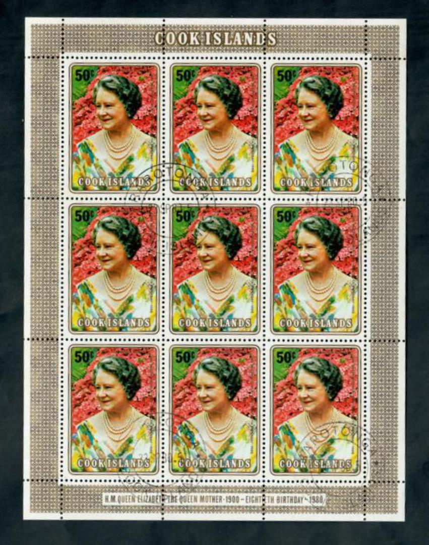COOK ISLANDS 1980 80th Birthday of Queen Elizabeth the Queen Mother. Complete sheetlet of 9. - 52030 - VFU image 0