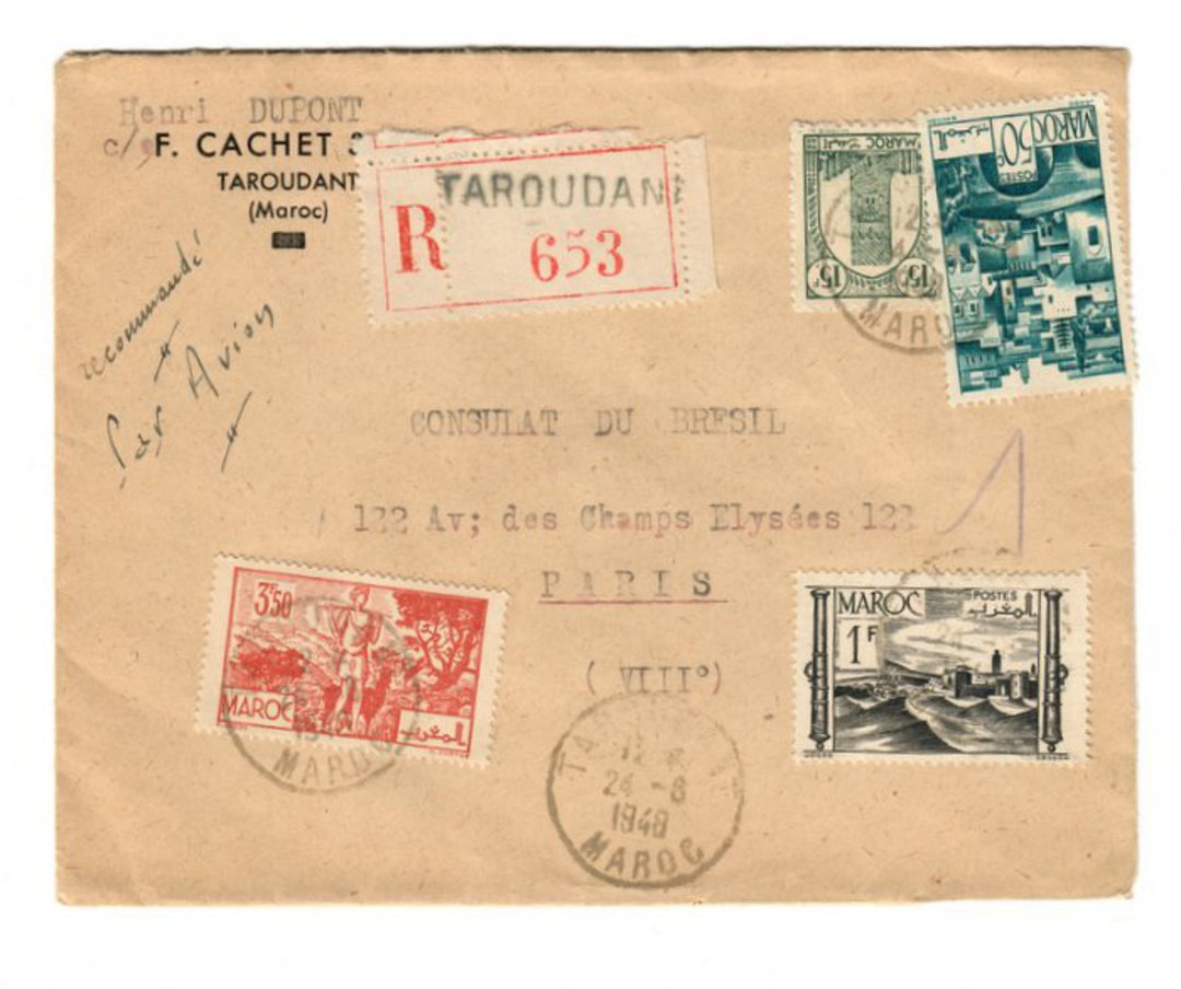 FRENCH MOROCCO 1948 Registered Letter from Taroudant to Paris. - 37746 - PostalHist image 0