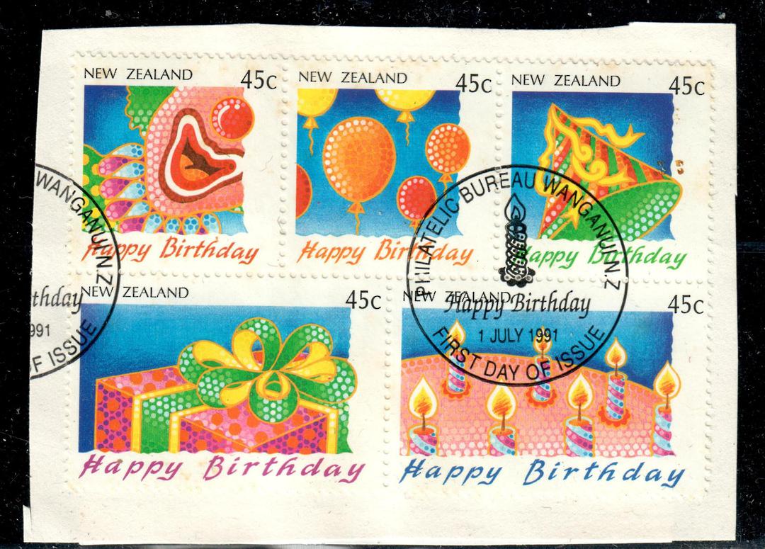 NEW ZEALAND 1991 Happy Birthday. Booklet pane. Cut out from first day cover. - 21032 - FU image 0