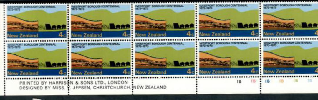 NEW ZEALAND 1973 Centenary of Westport 4c. Plate Block 1B 1B 1B 1B. - 56331 - UHM image 0