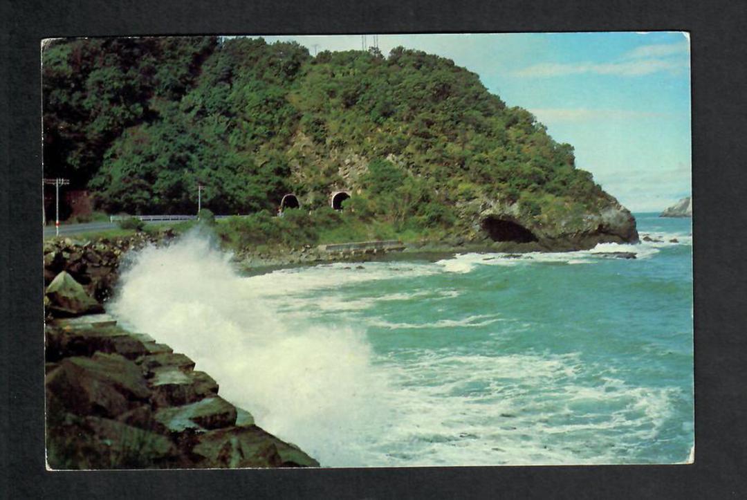 Modern Coloured Postcard by Gladys Goodall of the Raramai Road Tunnels Kaikoura Coast. - 444182 - Postcard image 0