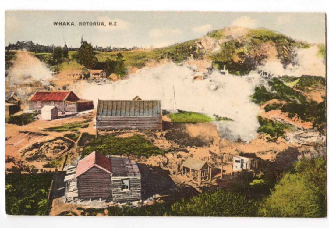Coloured postcard of Whakarewarewa Rotorua. - 245980 - Postcard image 0
