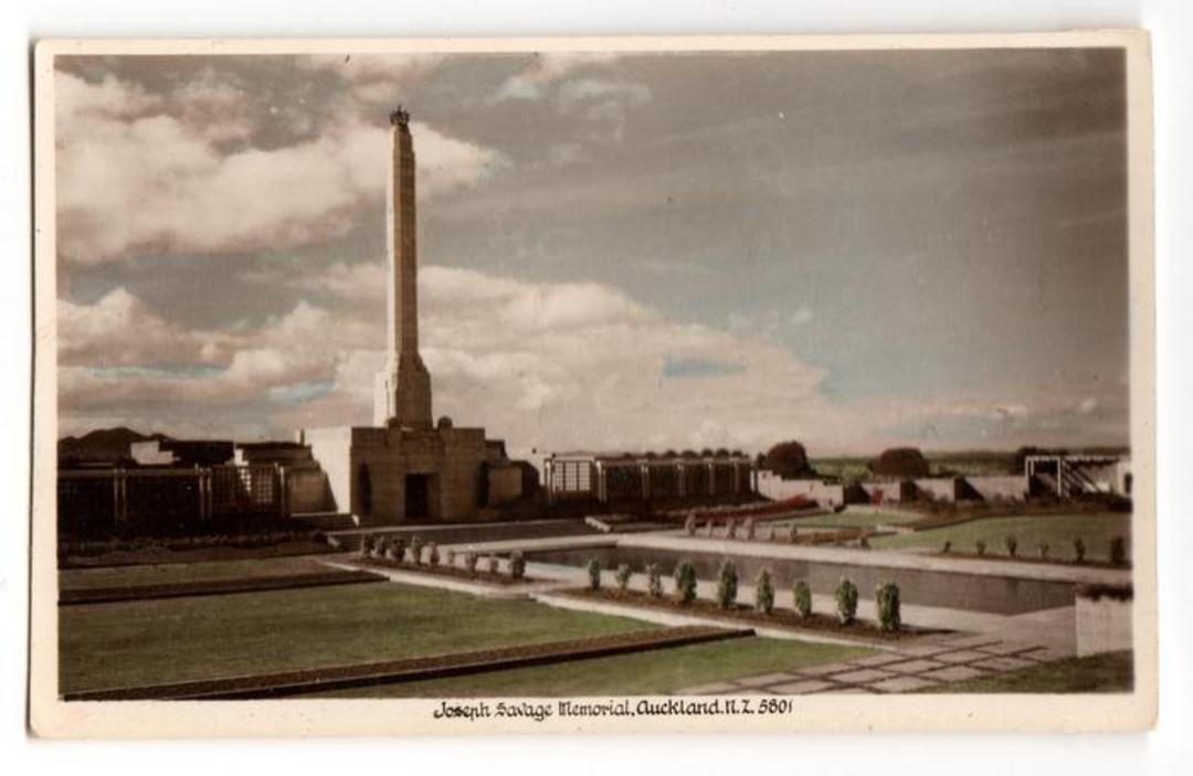 Tinted Postcard by  A B Hurst & Son of  The Joseph Savage Memorial Auckland. (#45623) - 45624 - Postcard image 0