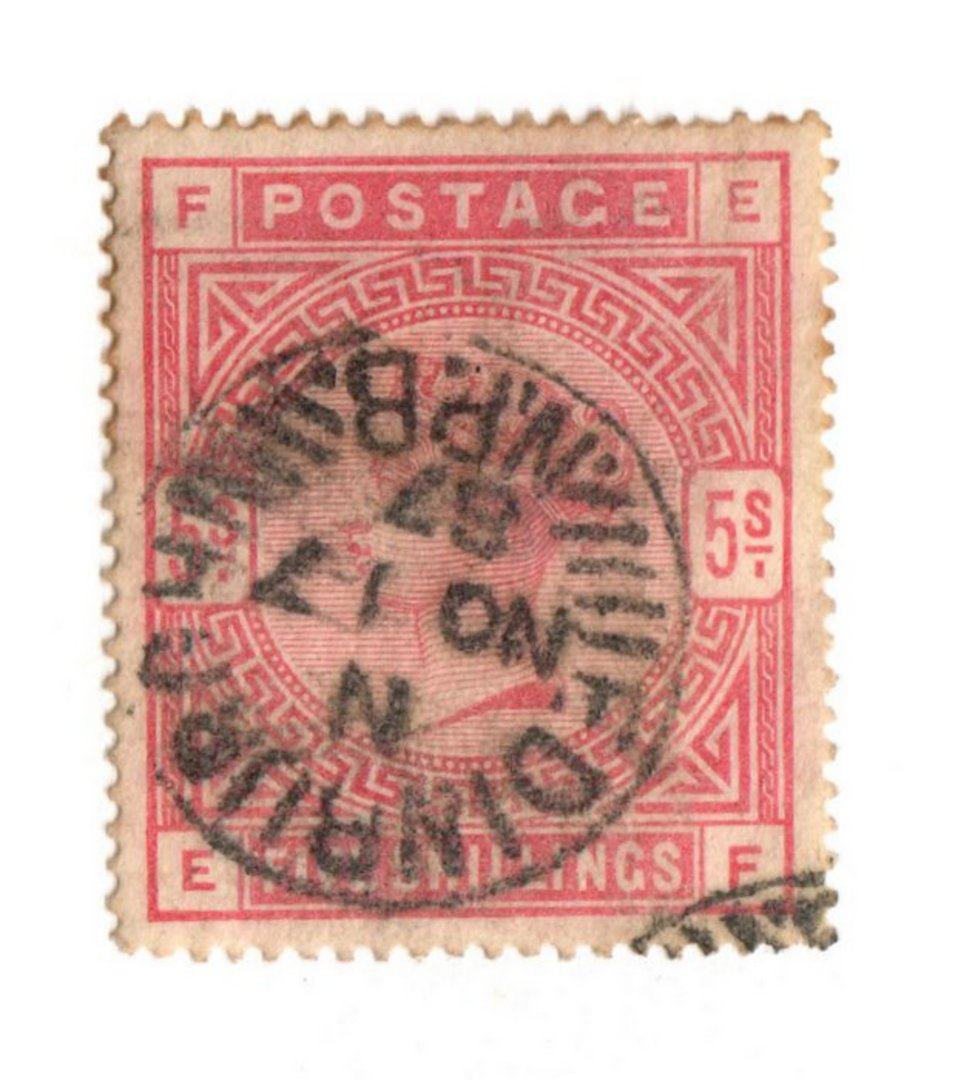 GREAT BRITAIN 1883 5/- Rose. Well centred. Good colour and perfs. Postmark EDINBURGH NPB 17/11/87 cds. Clean strike. Letters FEE image 0