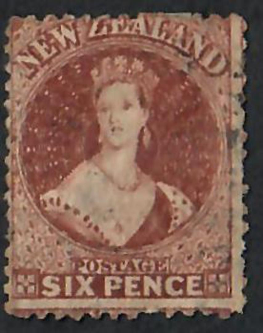 NEW ZEALAND 1862 Full Face Queen 6d Brown. Perf 12½. Very light postmark. Reddish. - 60051 - FU image 0