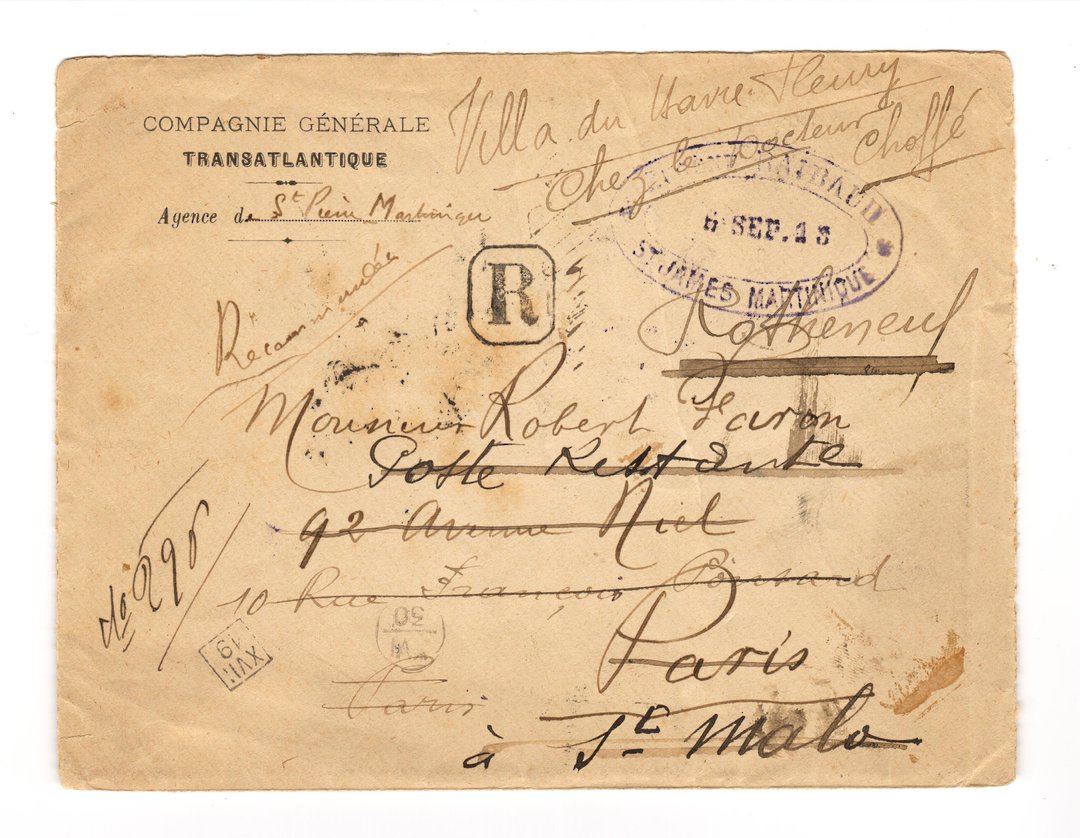 MARTINIQUE 1913 Letter to Paris. Official frank and normal postage on the reverse. Readdressed. - 37775 - PostalHist image 0
