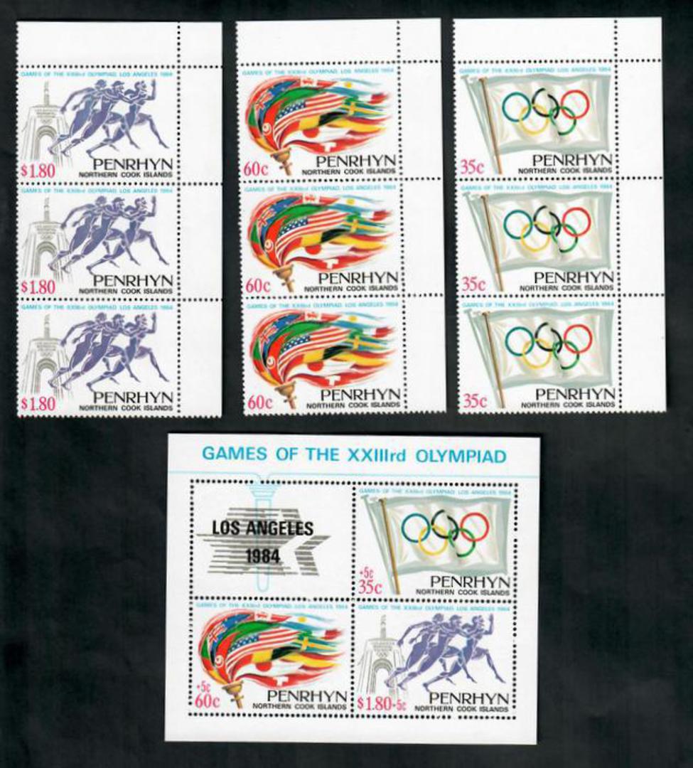 PENRHYN 1984 Olympics. Set of 3 and miniature sheet. - 50847 - UHM image 0