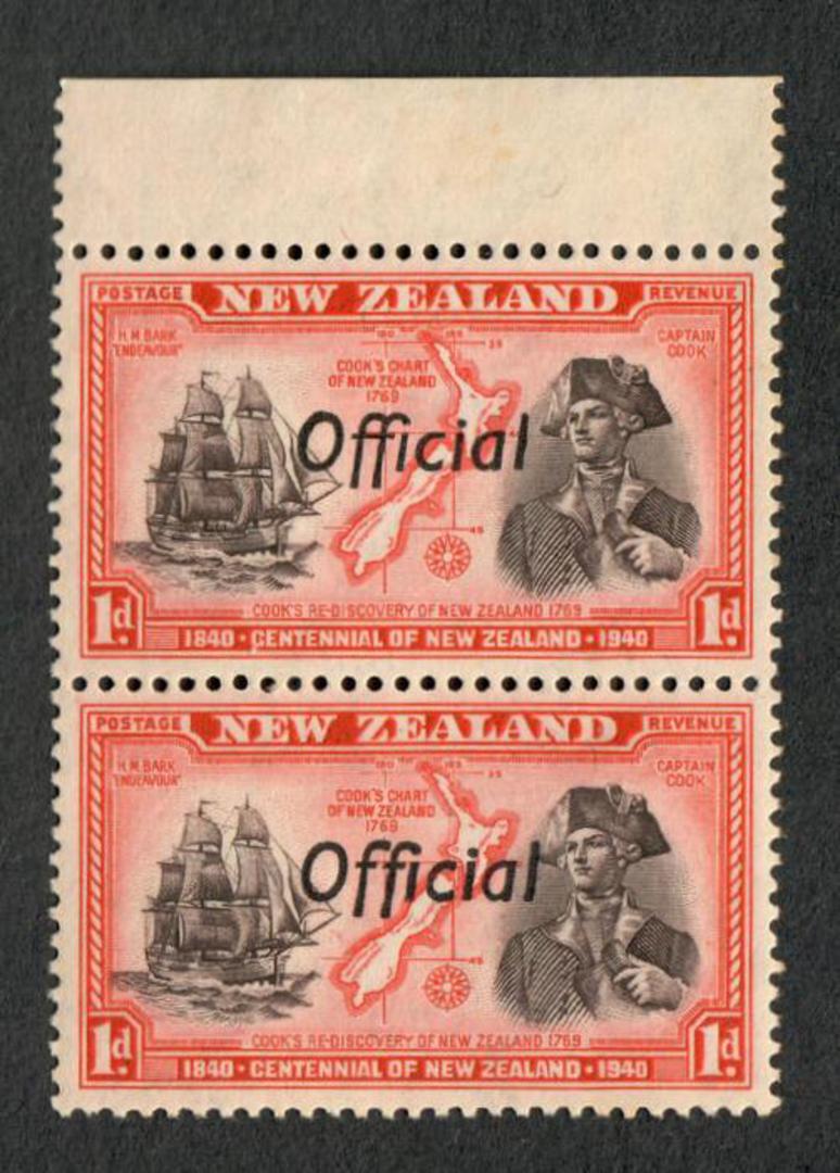 NEW ZEALAND 1940 Centennial Official 1d Captain James Cook. Joined FF in pair with normal. Post Office fresh and clean. - 75034 image 0