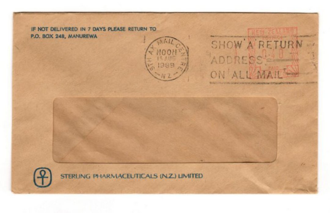 NEW ZEALAND 1989 Cover Sterling Pharmaceuticals (NZ) Limited Manurewa. - 38633 - PostalHist image 0