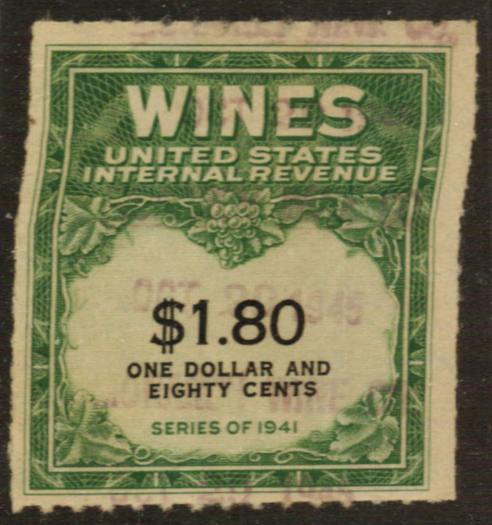 USA 1941 Internal Revenue Wines $1.80 Green and Black. - 76108 - Fiscal image 0