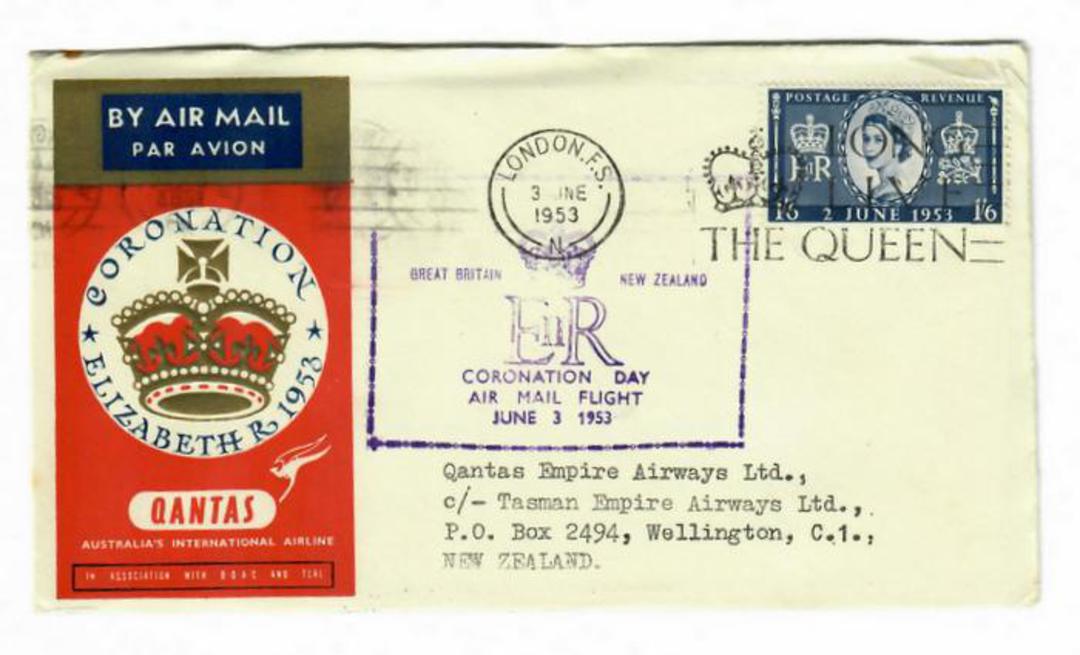GREAT BRITAIN 1953 Qantas Coronation Flight Cover from London to Wellington. - 31084 - PostalHist image 0