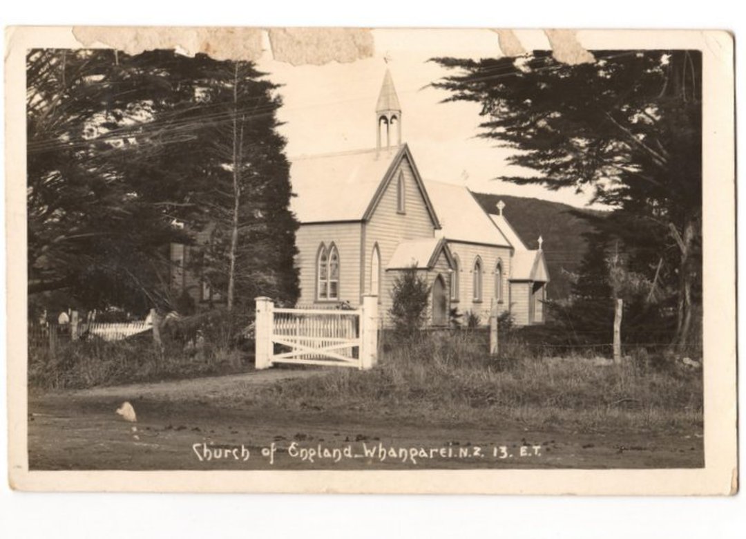 Real Photograph of the Church of England Whangarei. Damage at top. - 45049 - Postcard image 0