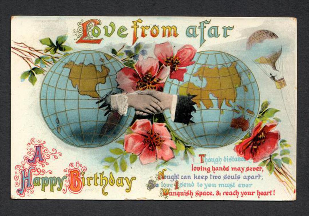 Coloured postcard of Globe of the World and Balloon. Happy Birthday. - 40938 - Postcard image 0