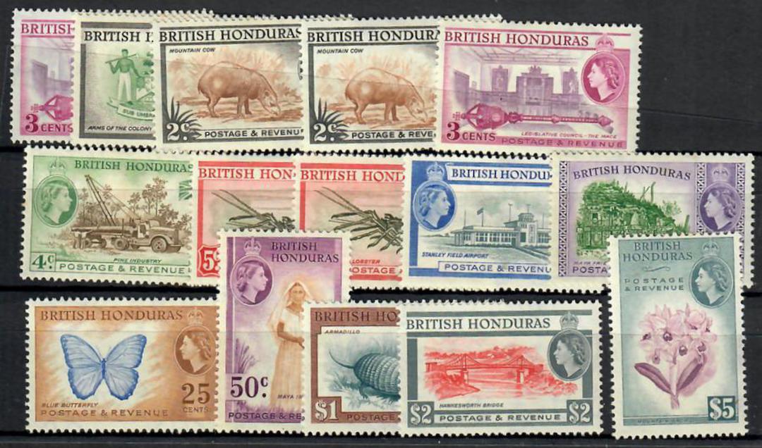 BRITISH HONDURAS 1953 Elizabeth 2nd Definitives. Set of 12 plus 3 of the Perf 14 varieties. - 22481 - LHM image 0