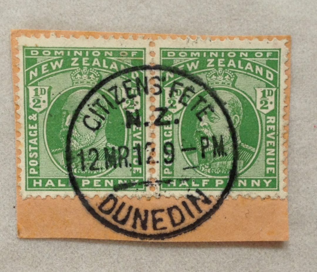 NEW ZEALAND Postmark Dunedin CITIZEN'S FETE DUNEDIN. C Class cancel on Edward ½d on piece. Beautiful complete strike. - 79152 - image 0