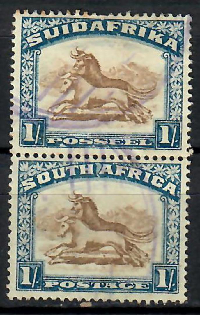 SOUTH AFRICA 1930 Definitive 1/- Brown and Deep Blue. Joined pair. Identified by the late John Tommy. - 70723 - Used image 0