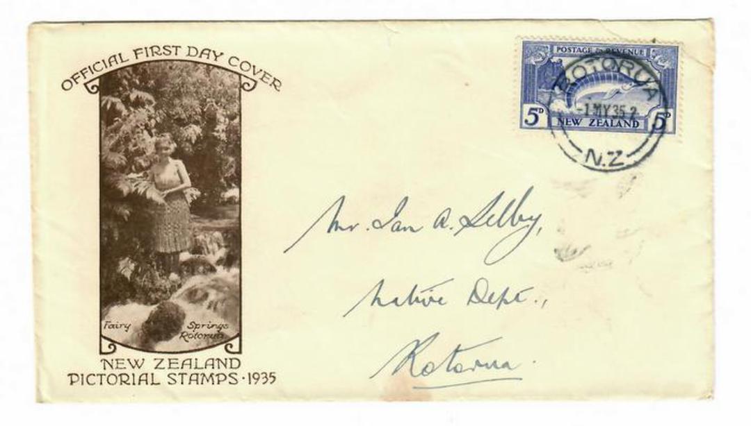 NEW ZEALAND 1935 Pictorial 5d on first day cover. - 30075 - FDC image 0
