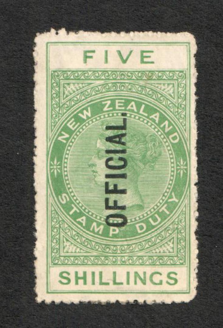 NEW ZEALAND 1882 Victoria 1st Long Type Postal Fiscal Official 5/- Green. - 74065 - UHM image 0
