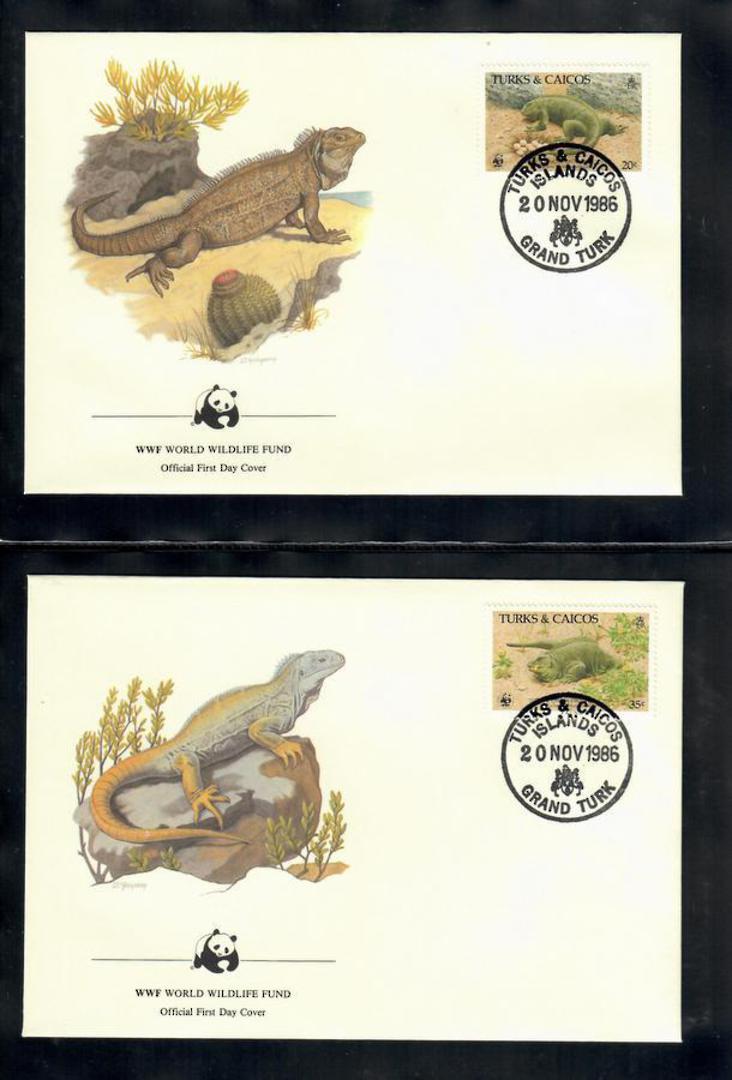 TURKS & CAICOS ISLANDS 1986 World Wildlife Fund. Rock Iguana. Set of 4 in mint never hinged and on first day covers with 6 pages image 1