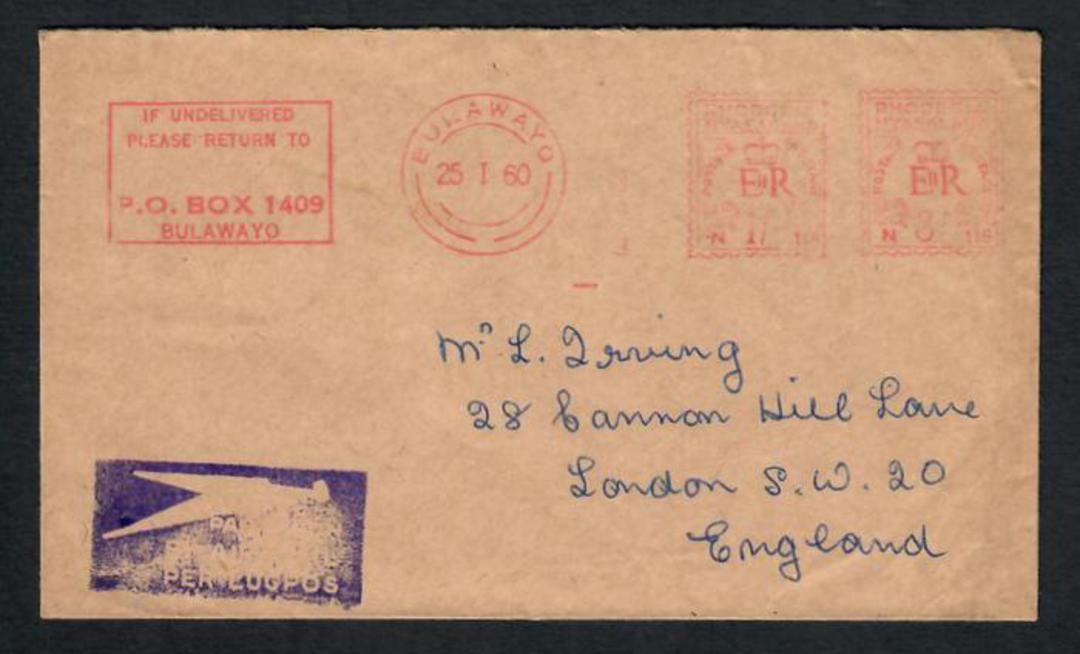 RHODESIA and NYASALAND 1960 Letter from Bulawayo to London. Meter mark. - 30660 - PostalHist image 0