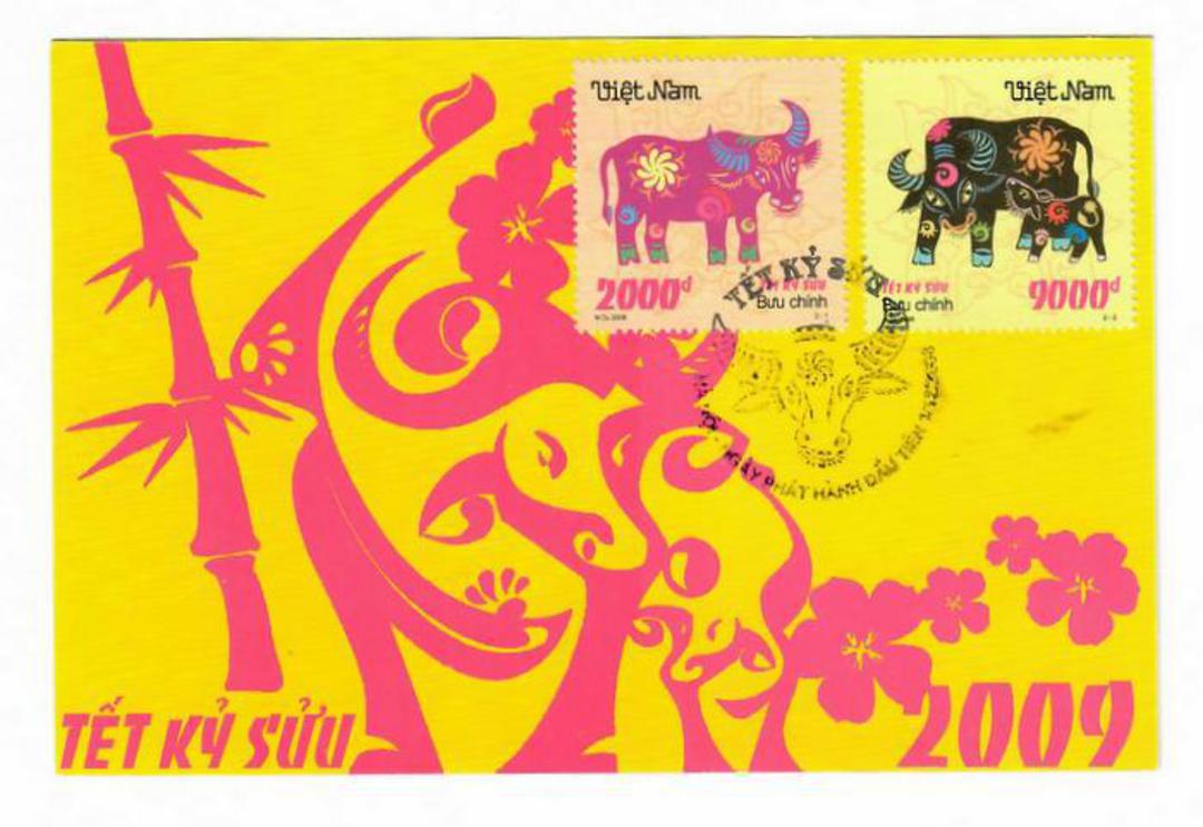 VIETNAM 2009 Year of the Buffalo. Postcard of with two stamps. Elephant and Buffalo. - 32040 - Postcard image 0