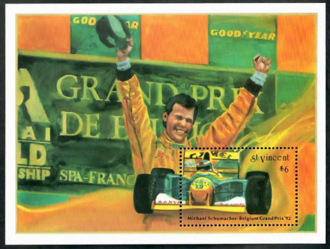 ST VINCENT 1992 Belgian Grand Prix. Schumacher and Racing Car. Miniature sheet. - 50894 - UHM image 0