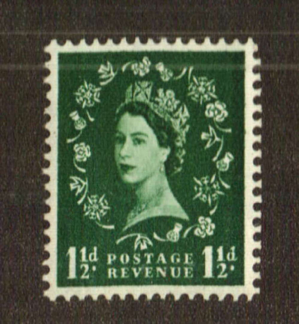 GREAT BRITAIN 1958 Graphite Lined issue 1½d Green. Inverted watermark. - 70776 - UHM image 0