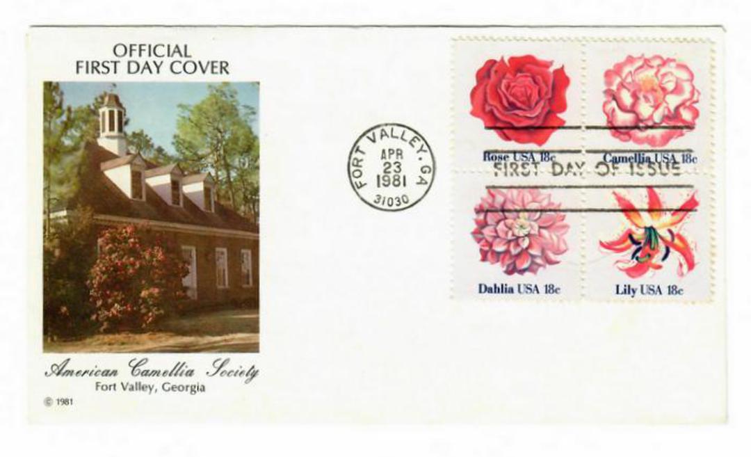 USA 1981 America Camelia Society. Block of 4 on first day cover. - 31113 - FDC image 0