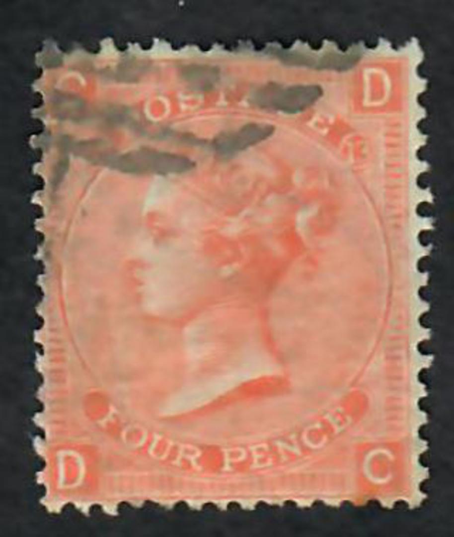 GREAT BRITAIN 1865 4d Vermillion. Plate 13. Postmark off face. Sound copy. - 70251 - Used image 0