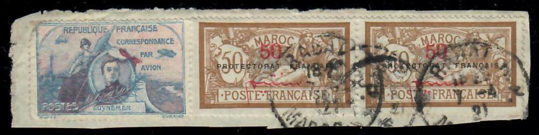 FRENCH MOROCCO 1914 Definitive 50c on 50c Brown and Lavender on piece with 1921 postmark and France Correspondence Par Avion cin image 0